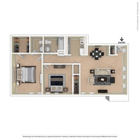 Floor plan for 2 beds, 1 bath, 700 sqft